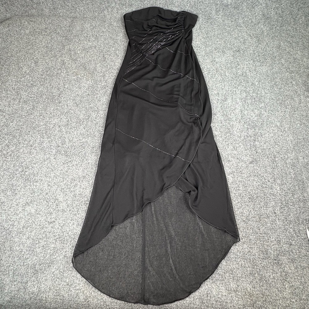 Vintage Y2K Byer Too Dress Women S‎ Black Strapless Rhinestone Ruched High Low - Picture 9 of 16
